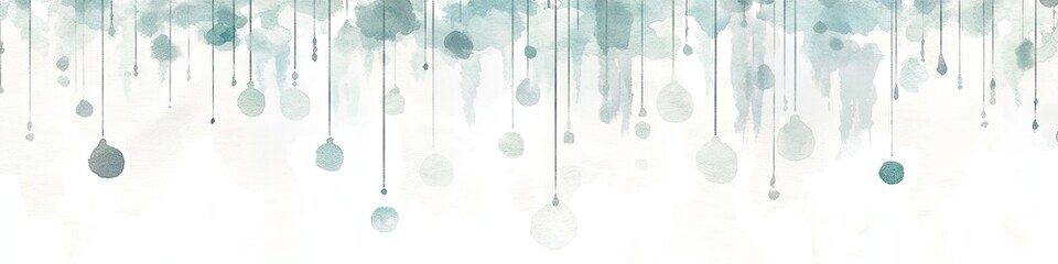 Delicate, light teal droplets cascade downward, creating a soft, airy texture against a white background