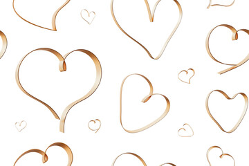 This pattern displays a delightful arrangement of outline golden hearts scattered across a white background, creating an elegant and romantic feel. Perfect for various design projects