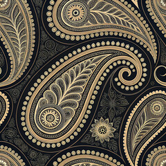 Elegant Paisley Pattern &ndash; Ornamental Floral Design on Dark Background

