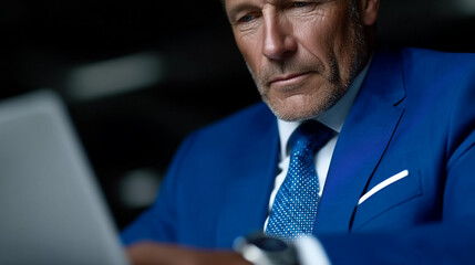 Professional Businessman Concentrating on Stock Market Analysis Using Laptop in Modern Office Environment