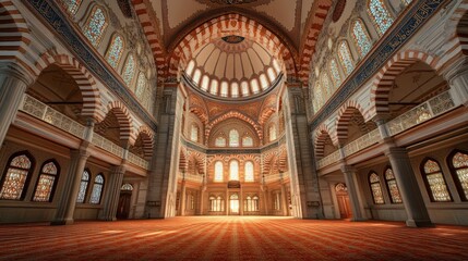 Obraz premium symmetrical view of a mosque interior, highlighting its artistic balance and sacred atmosphere.