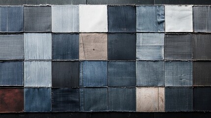 Collection of denim swatches displayed in a grid pattern.