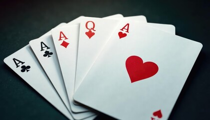 Obraz premium Four aces fanned out, showcasing the suit symbols , fan, four of a kind