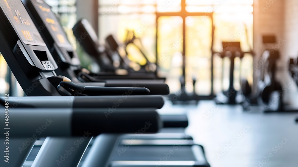 Aufkleber modern gym interior with a row of treadmills, showcasing sleek design and advanced technology. the f