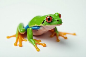 Obraz premium Green tree frog perched on white, vibrant colors, image, wildlife