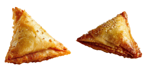 Golden Brown Savory Pastry Triangles with Flaky Crust and Filling Isolated on a Transparent Background