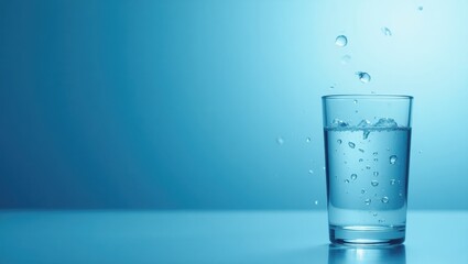 Water Purifier. Pure Life Begins. Product ad banner copy text. Glass of water emits bubbly life, symbolizing purified existence and fresh start for pure living.