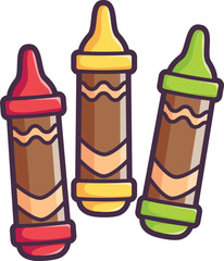 Set of colorful crayons for kids drawing Vector Illustration Icon. Flat Cartoon Style