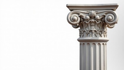 Intricate Roman column detail against pure white backdrop, backdrop, stone