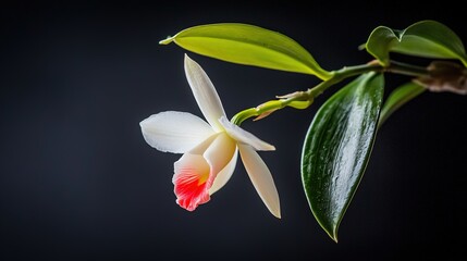 Fototapeta premium Close-up of a delicate orchid flower against a dark background.