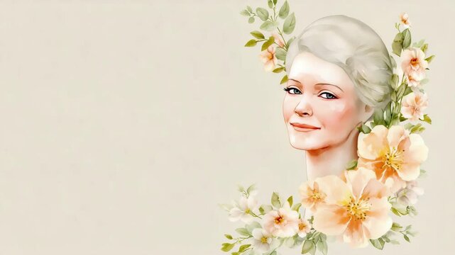 Elegant floral portrait sequence of lady with blossoming flowers