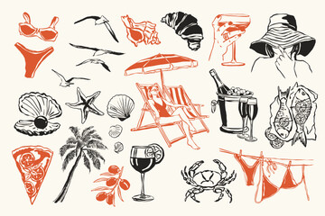 Minimal vector La Dolce Vita doodles collection. Art for postcards, posters, branding, logo design, background, social media.