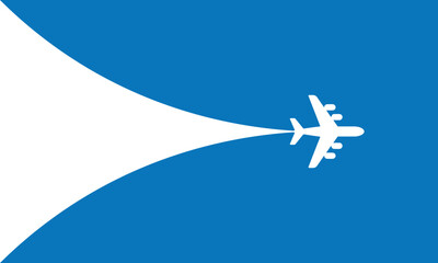 Airplane vector Taking Flight on Clear Blue Sky. Simple airplane travel opens the background behind itself. Banner for a trip abroad on vacation.