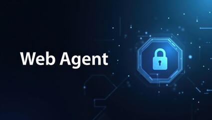 Web Agent. Web security guardian. Product ad banner copy text. Web agent symbolizes protection and security, safeguarding online information like strong lock.