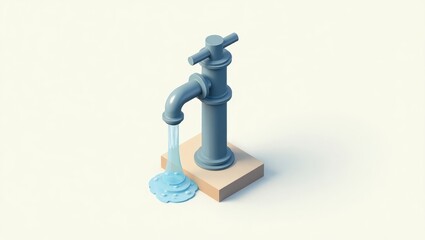 Well Pump. Running Dry Fountain. Isolated 2D Isometric Illustration. Solitary well pump stands empty and still, symbolizing dwindling hope and parched, isolated communitys desperation.