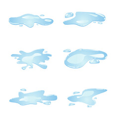 Elements for design, Collection of water puddles and drops in blue color. Vector illustration