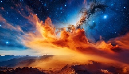 Fototapeta premium vibrant and colorful nebula with hues of blue orange and yellow