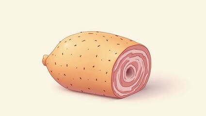 Wfpb. Cuts to simplicity. Isolated 2D Isometric Illustration. Simple, isolated illustration of halved meat roll symbolizes reduction and clarity in lifes complexities.