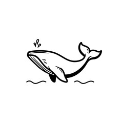 Obraz premium Vector illustration of a simplistic whale jumping with water spray. Perfect for marine themes, ocean conservation, nautical design projects, and eco-friendly branding.