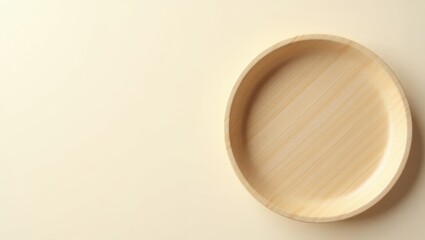 Wheat Straw Plates. Empty Plate Awaits. Product ad banner copy text. Simple wooden plate lies waiting, symbolizing anticipation and emptiness in lifes daily meals and moments.