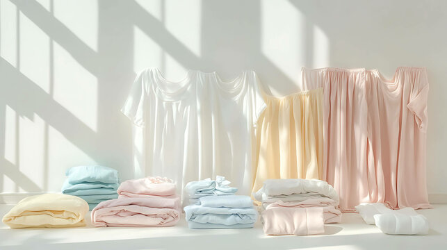 Minimalist sleepwear set in pastel tones on a clean background