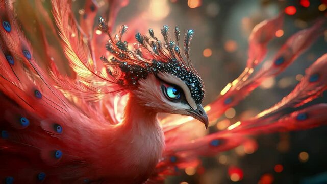 Enchanting phoenix in flight: mystical avian beauty amidst glowing embers
