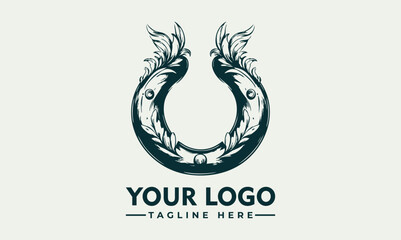 Ornate Metallic Horseshoe with Decorative Swirls and Studs Symbolizing Luck and Tradition. Decorative Object Concept