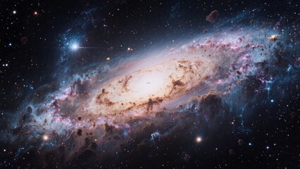 Spiral Galaxy with Star Fields in Deep Space