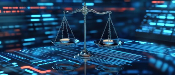 Fototapeta premium Cyberjustice: Scales of Justice in the Digital Age