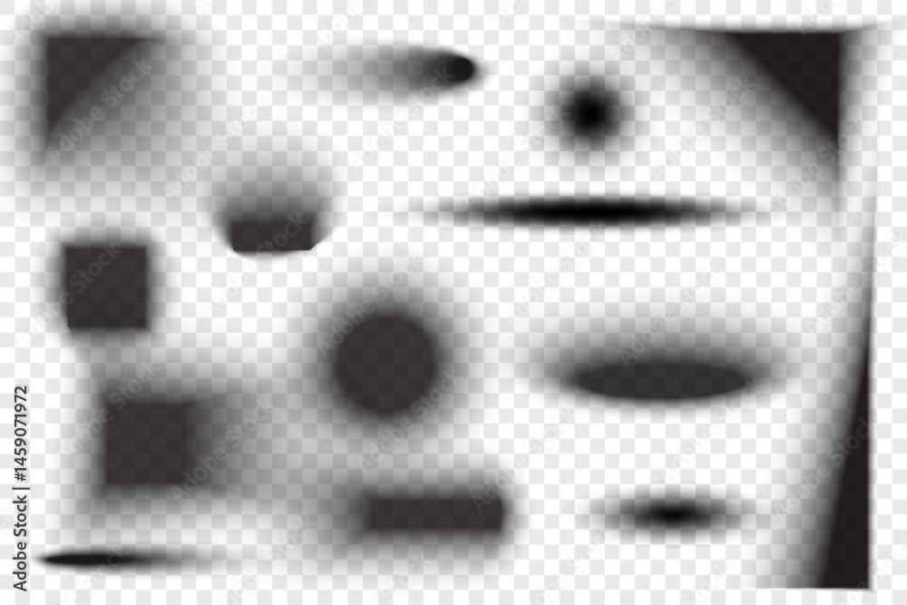 Poster circle drop shadows with blurred effect. realistic black oval transparent shapes. circular gradient 