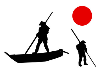 人物　船を漕ぐ