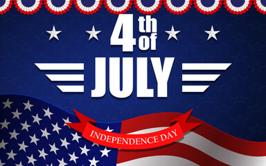 4th of July Independence day background with US national flag and stars. Vector illustration.