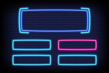 Obraz premium Quiz game neon template for trivia and tv show. Contest multiple options frame for choice on brick wall background. Intellectual challenge menu. Vector led mockup