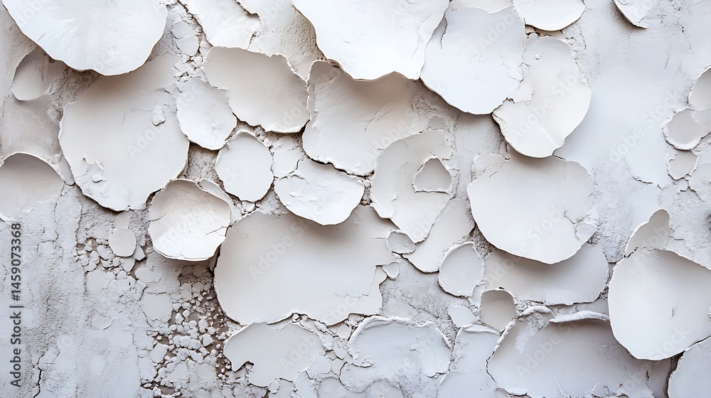 Poster abstract white texture of cracked paint, resembling peeling plaster or dried clay, showing irregular
