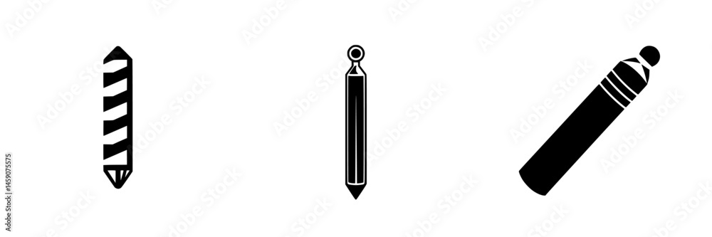 Poster selection of flat black icons representing various types of writing instruments on a plain backgroun