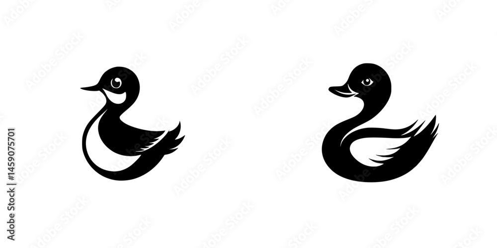 Poster flat black duck icons designed for various digital and print applications in a minimalistic style