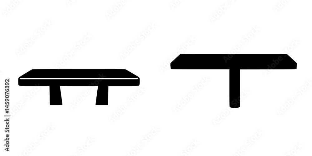 Poster flat black icon representing two styles of tables side by side showcasing minimalist design suitable