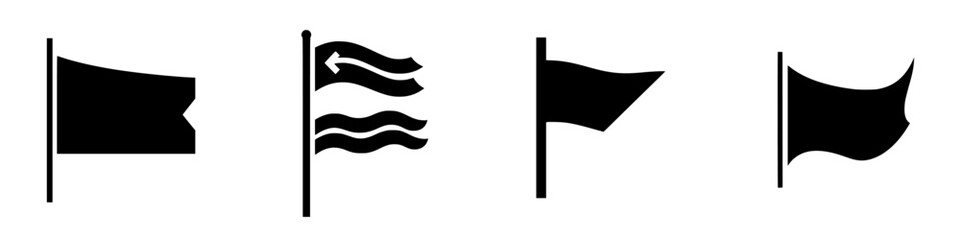 Various flat black icons of flags showcasing different shapes and designs for versatile graphic use and representation