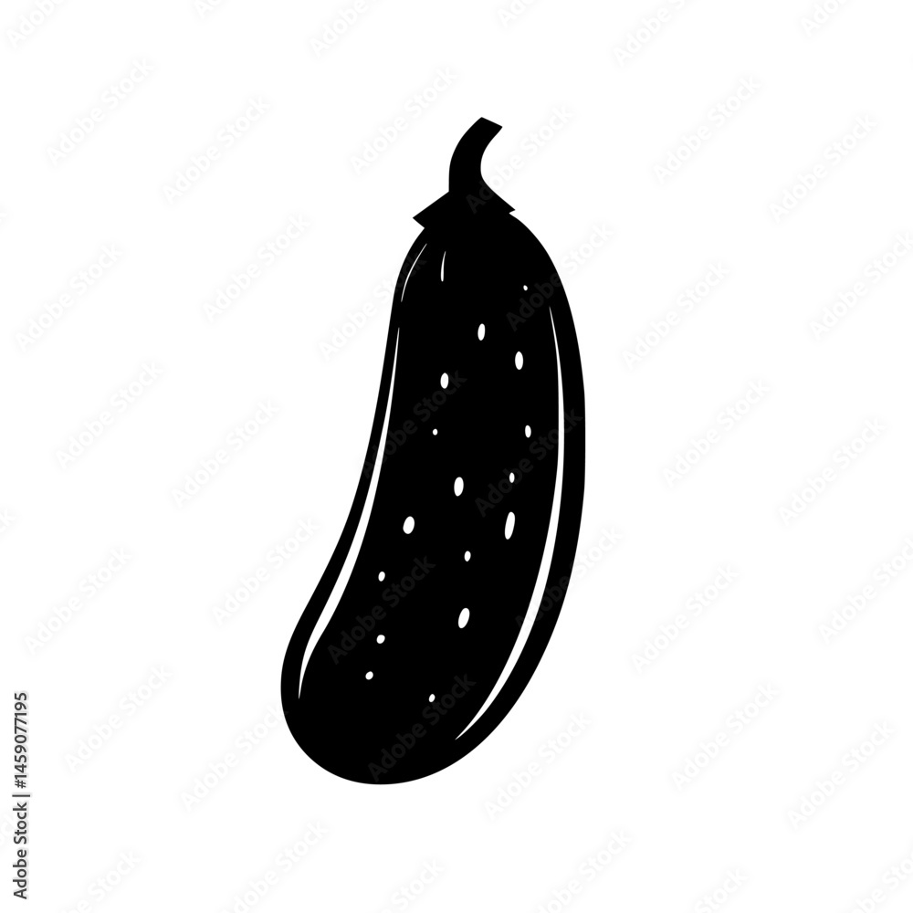 Poster flat black icon of a cucumber showcasing a simple and minimalistic design suitable for various appli