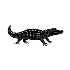 Fototapeta premium Flat black icon of a crocodile showcasing its distinctive features and design elements in a minimalist style