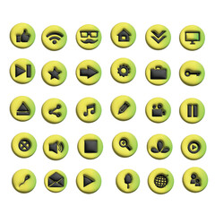 Yellow and Green Circular Icons – Glossy Black Silhouette Symbols for Tech UI & App Design Icon