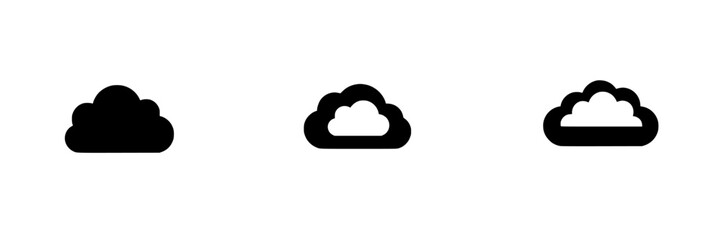 Various styles of flat black cloud icons suitable for digital design and graphic representation
