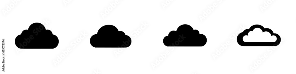 Poster black cloud icons representing different shapes and sizes in a flat design suitable for digital grap