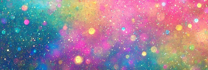 Fun rainbow pink, blue green, purple, yellow color glitter sparkle background, celebrate happy birthday party glittery mermaid invite, princess little girl texture or girly unicorn pony sequin pattern