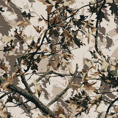 Vector hunting camouflage seamless pattern design. Camouflage background. Deer hunting, forest, jungle texture. Realistic tree seamless pattern. Digital camouflage 