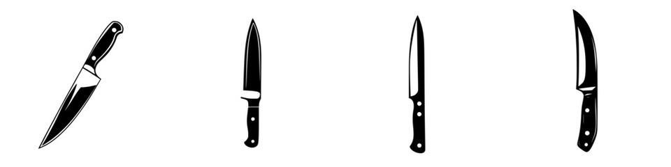 Obraz premium Collection of flat black knife icons depicting various knife styles suitable for culinary or graphic design use
