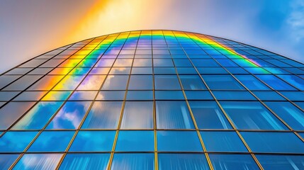 Rainbow Splashed Skyscraper: Glass Facade Reflecting Atmospheric Optics