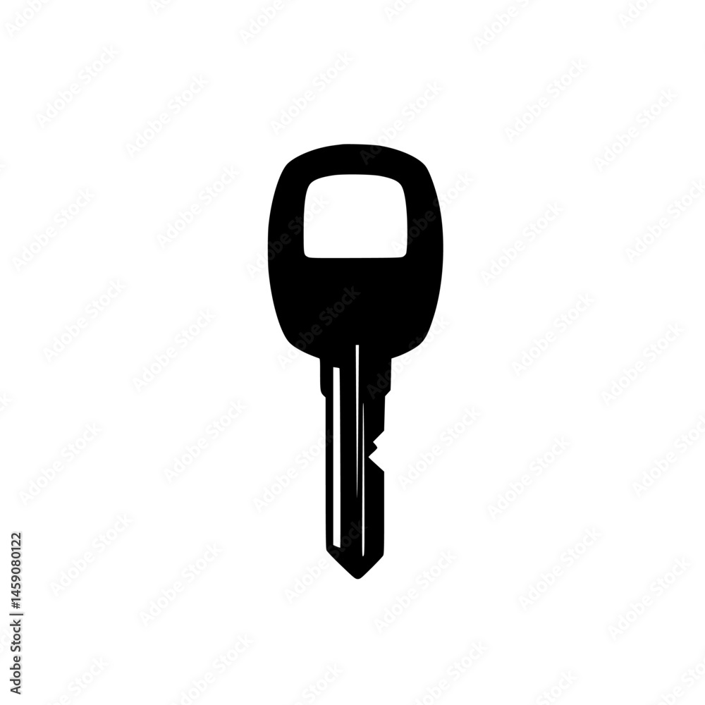 Poster flat black key icon representing a generic key design used for various locking mechanisms