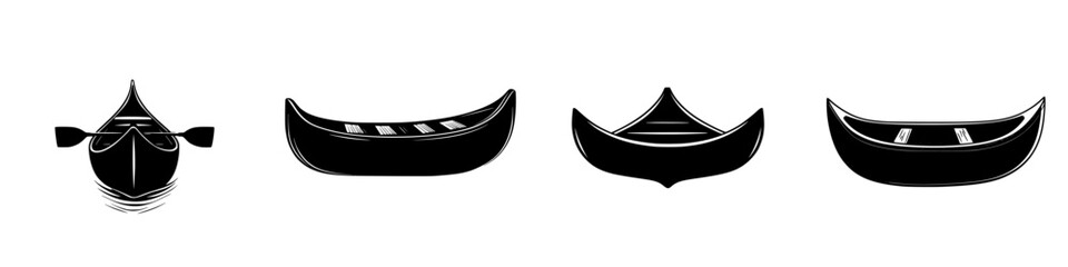Flat black icon depicting various boat silhouettes with diverse shapes and designs showcasing their distinct features