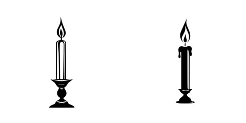 Black flat icons of candles with and without dripping wax in a simple design style